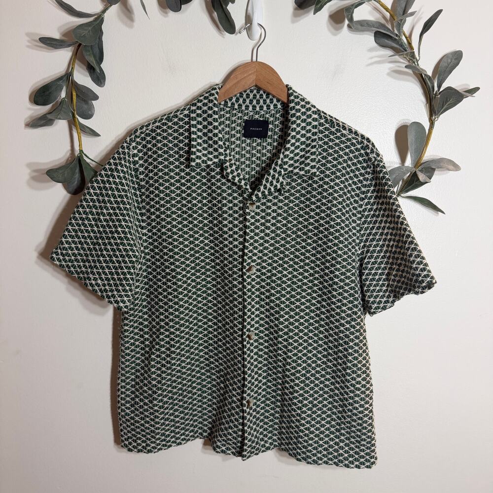 Pacsun Green and White Textured Button Up